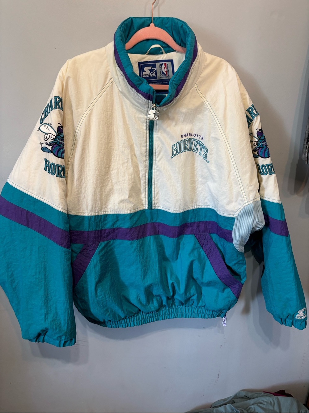 Starter Kids Charlotte Hornets Teal & White Pullover Jacket